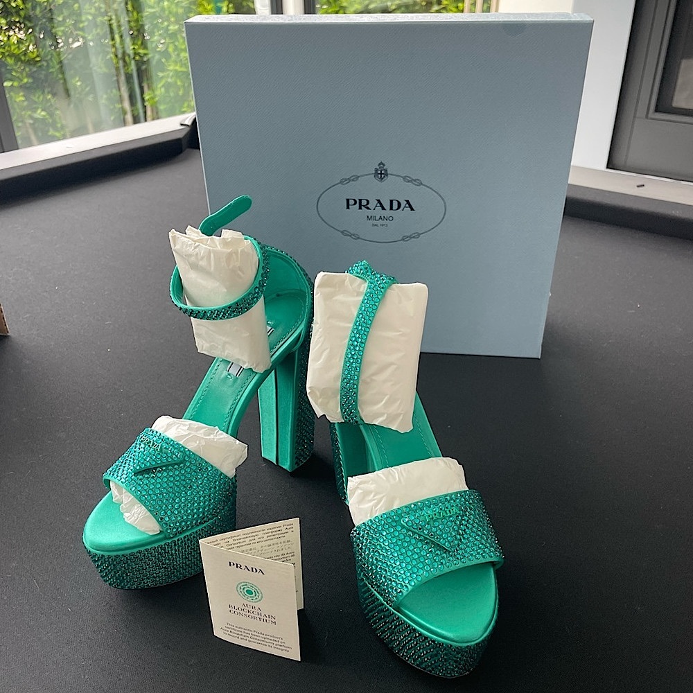 Prada Crystals Satin Platform Sandal
